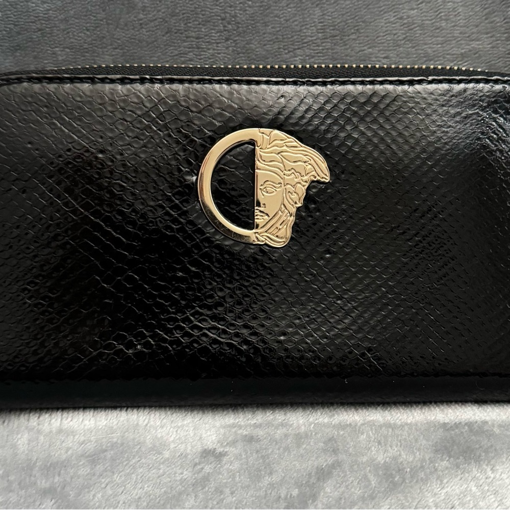 Versace Collection Black Leather Wallet with Gold Accents
